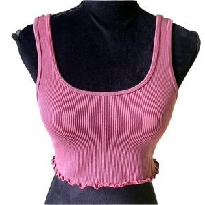 Aeropostale Womens Maroon Ribbed Lettuce Hem Crop Tank Top Medium